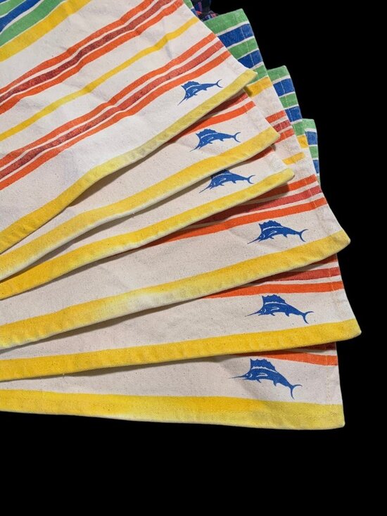 TOMMY BAHAMA RELAX STRIPE PLACEMAT SET OF 6 13X19 SCREEN PRINT SWORDFISH EXC CON - Picture 1 of 5